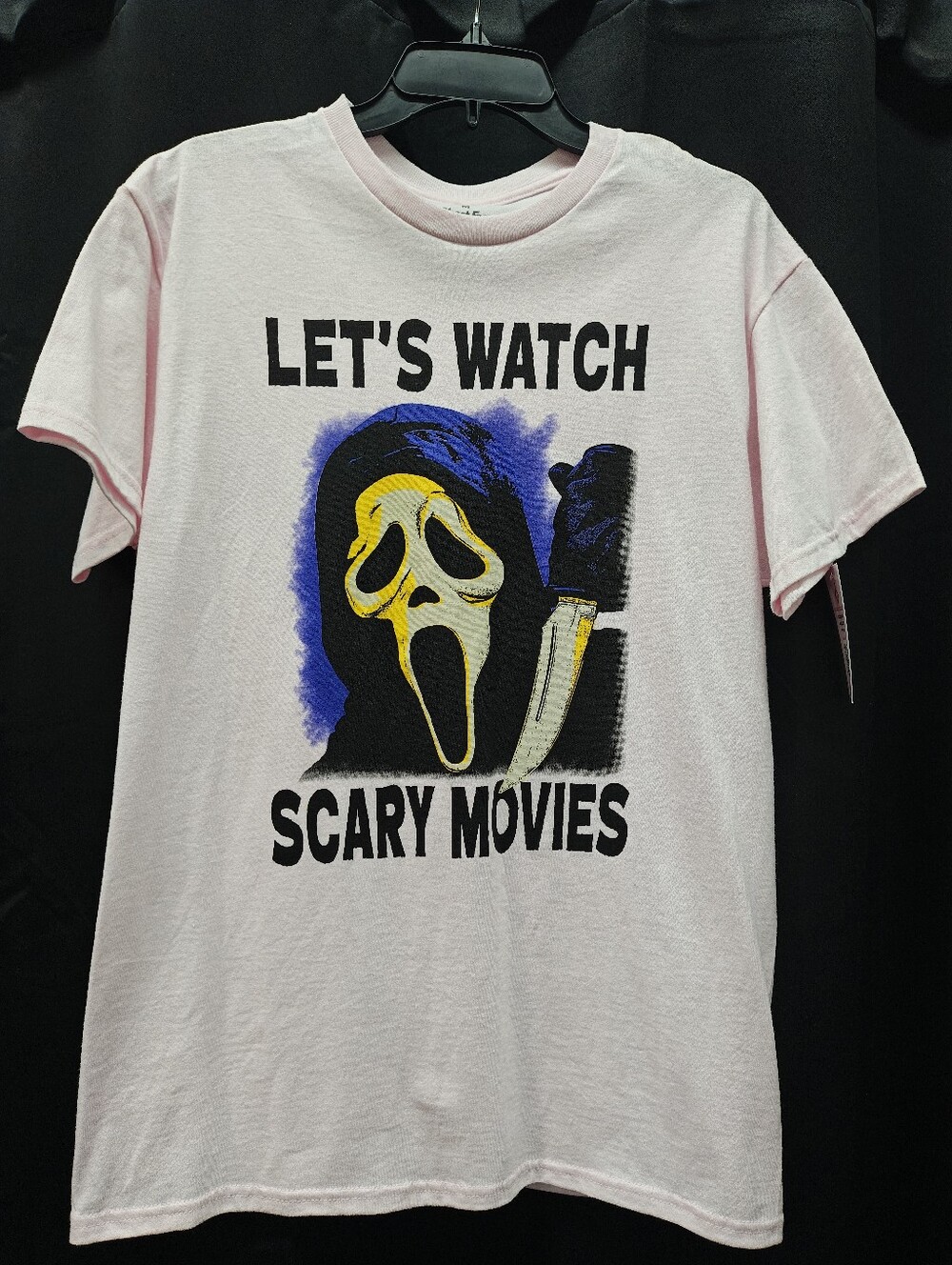 Ghostface Pink "Let's Watch Scary Movies" Scream T-shirt Sz M